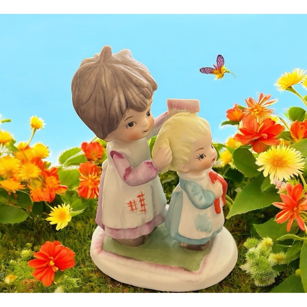 Lefton 241 Children Big Little Sister Bisque Figurines Hand Painted Vintage Pair - Picture 6 of 11